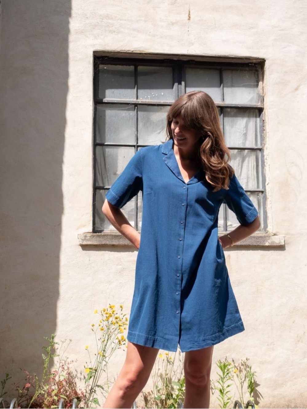 Bibico Lina Sun Dress Textured Denim Blue Short Sleeve